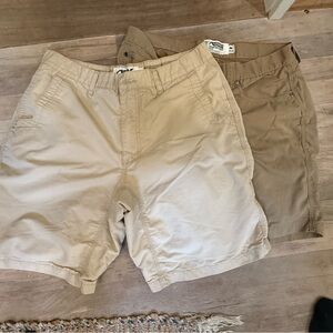 Mountain Khakis Tan and Brown Flat Front Shorts